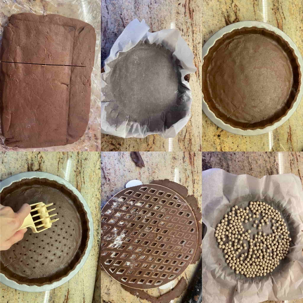 cuocere la base di frolla per la crostata pere e cioccolato