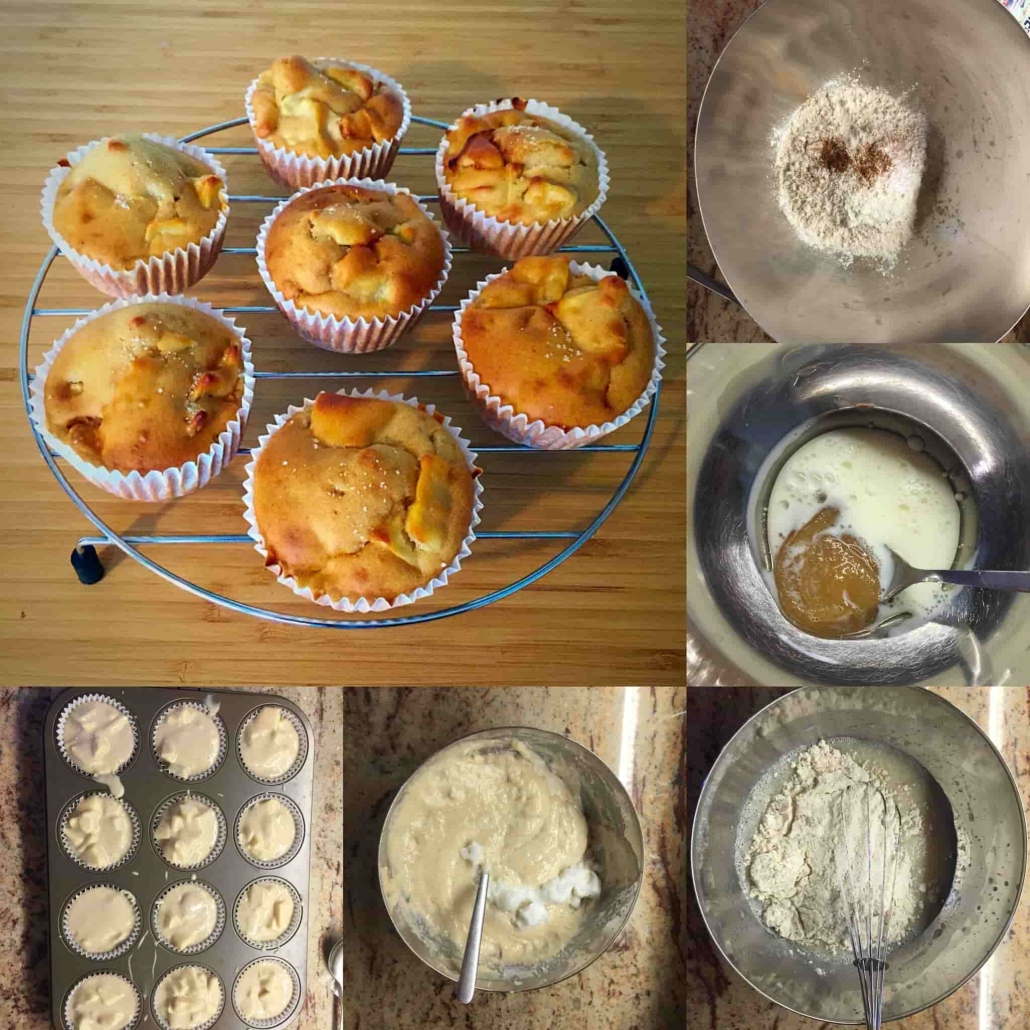 fasi per preparare i muffins alla mela e miele