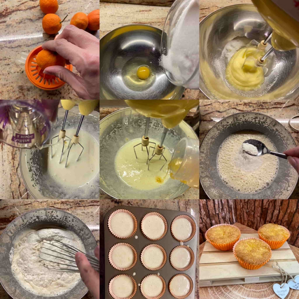 fasi per preparare i muffins ai mandarini e mandorle