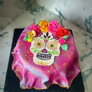 easy roses on the skull - tesschio messicano con rosa semplice colorata