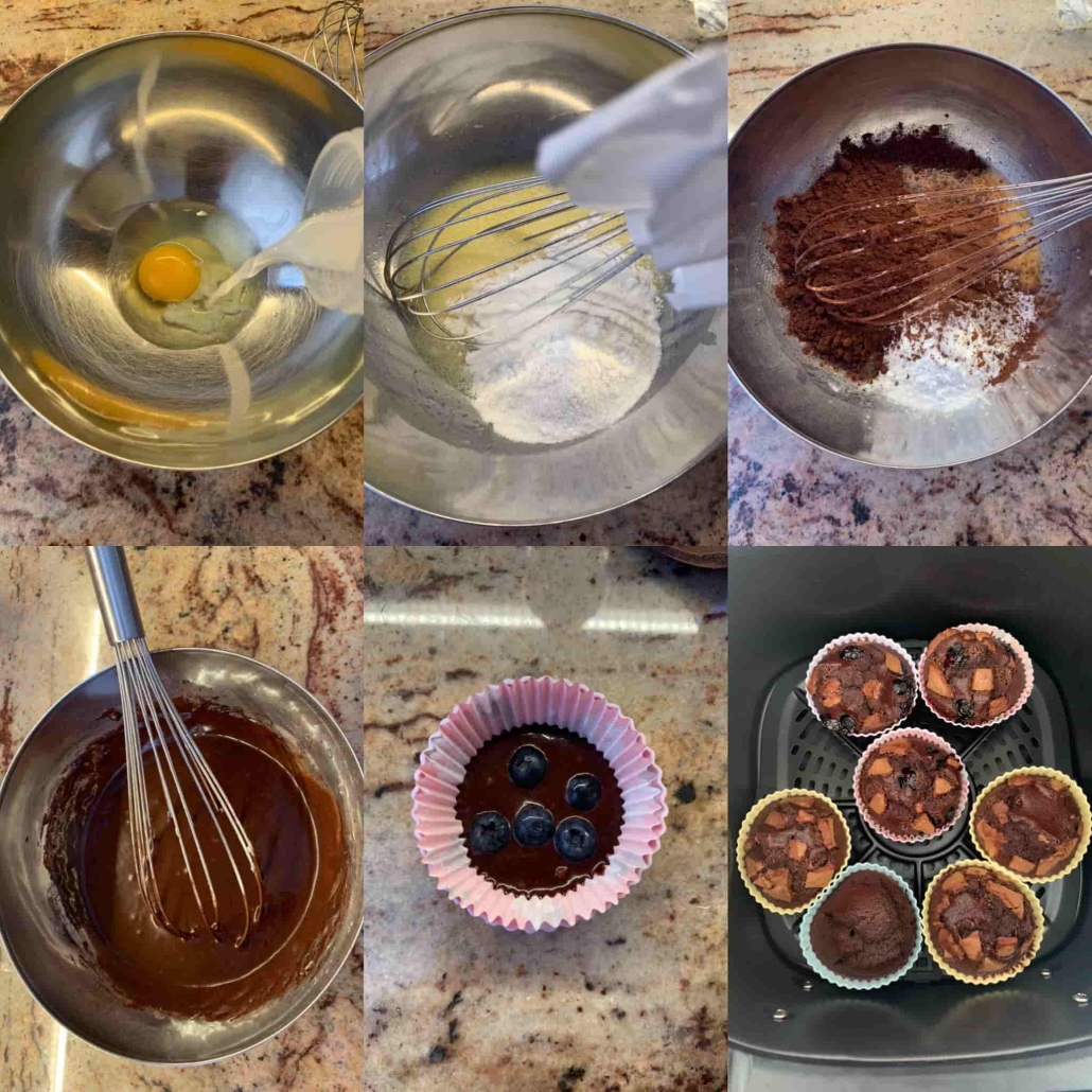 fasi per i muffins cioccolato mirtilli