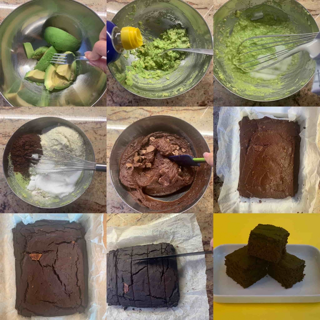 fasi per la preparazione dei brownies all'avocado