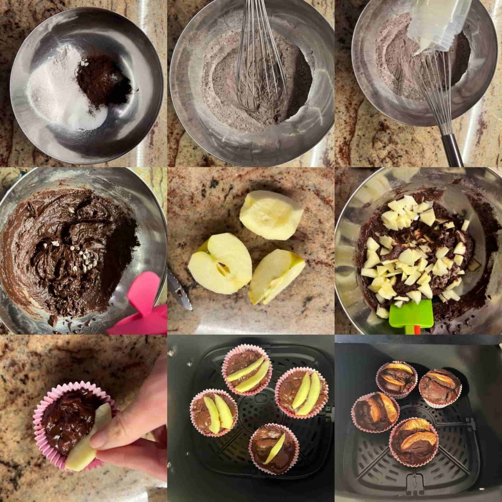 Fasi per preparare i muffins al cioccolato e mele