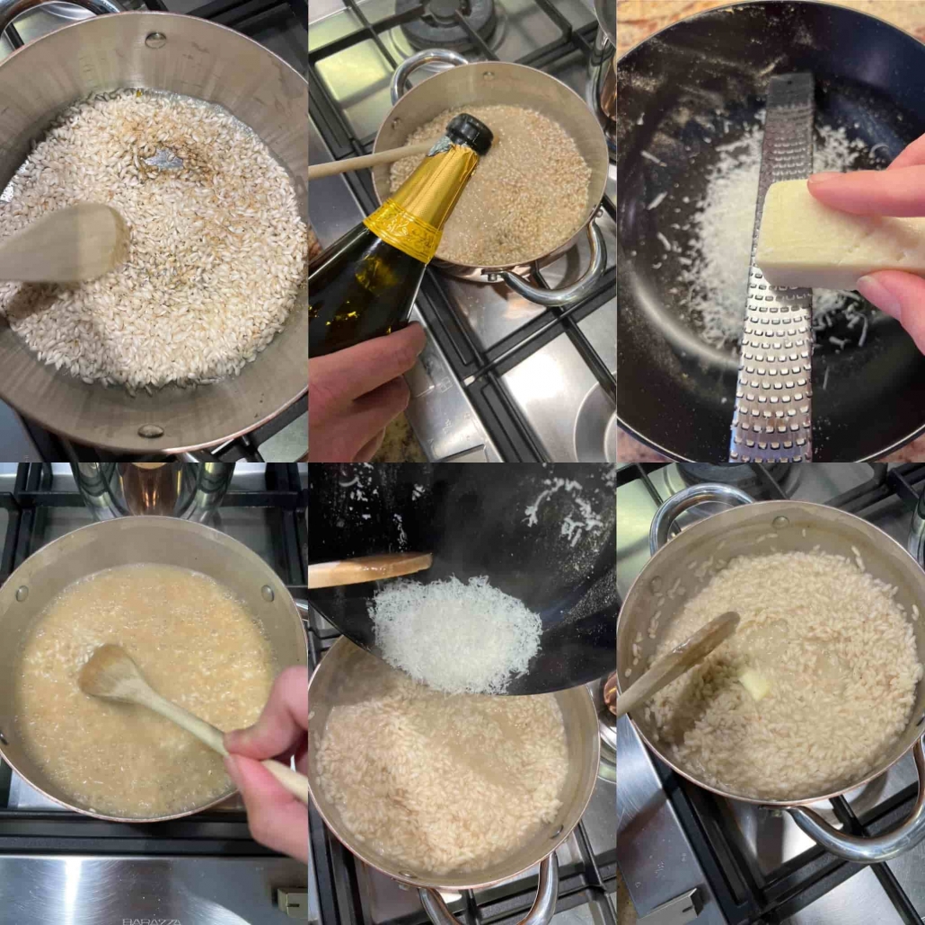 fasi per preparare il risotto cacio e pepe