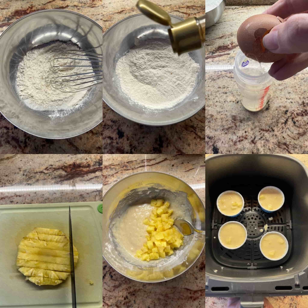 fasi per preparare i muffins all'ananas