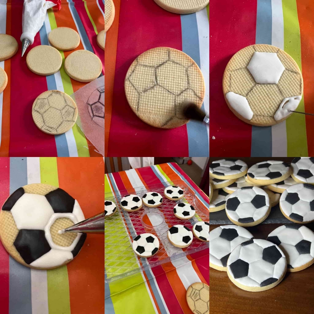 fasi per decorare i biscotti a forma di pallone
