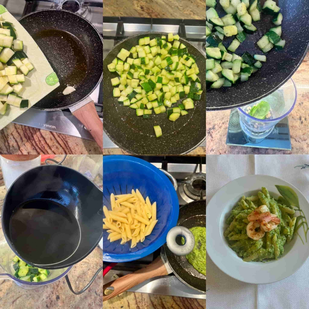 fasi per preparare la crema di zucchine con gamberi
