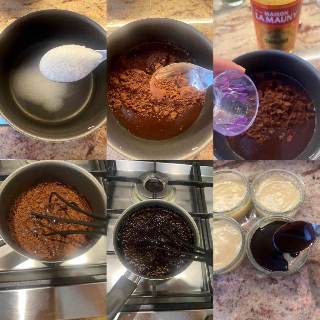 preparazione del topping al cacao per il budino arancia