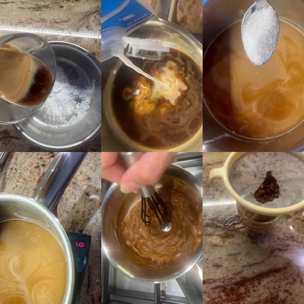 fasi per preparare il budino al cappuccino vegano e senza glutine
