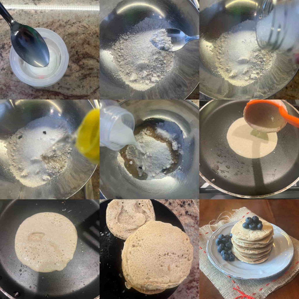 fasi per preparare i pancakes con farina d'avena, gluten free e vegani