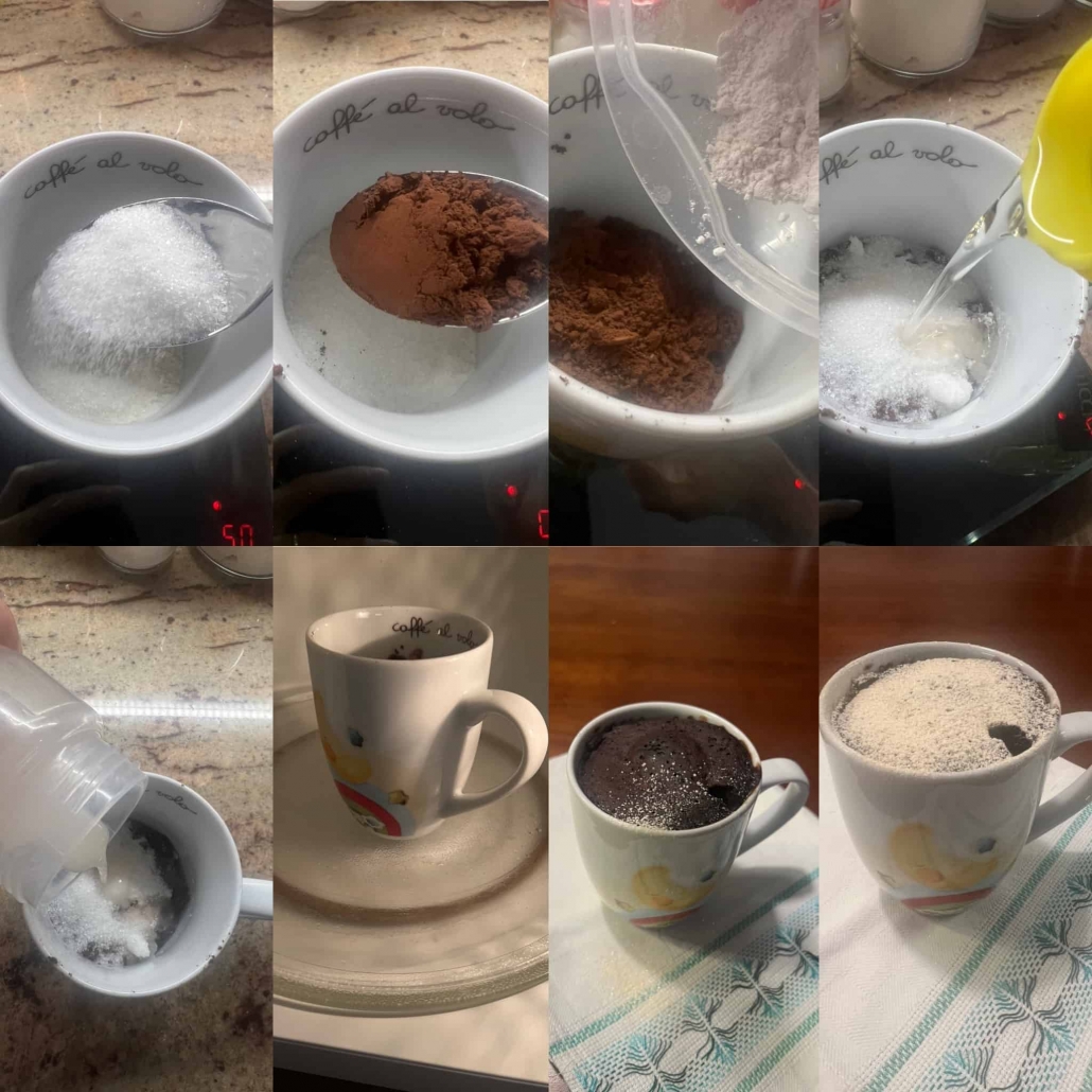 torta in tazza al cioccolato, fasi per prepararla
